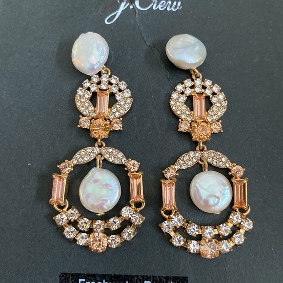 J Crew Freshwater pearl sparkle statement earrings BD992 - Picture 2 of 3